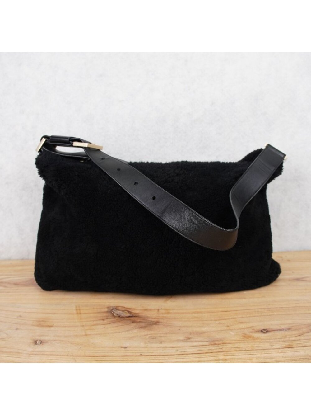 Allsaints Faux Fur Shoulder Bag Black Lambskin Leather Shell Cow Leather Trim
